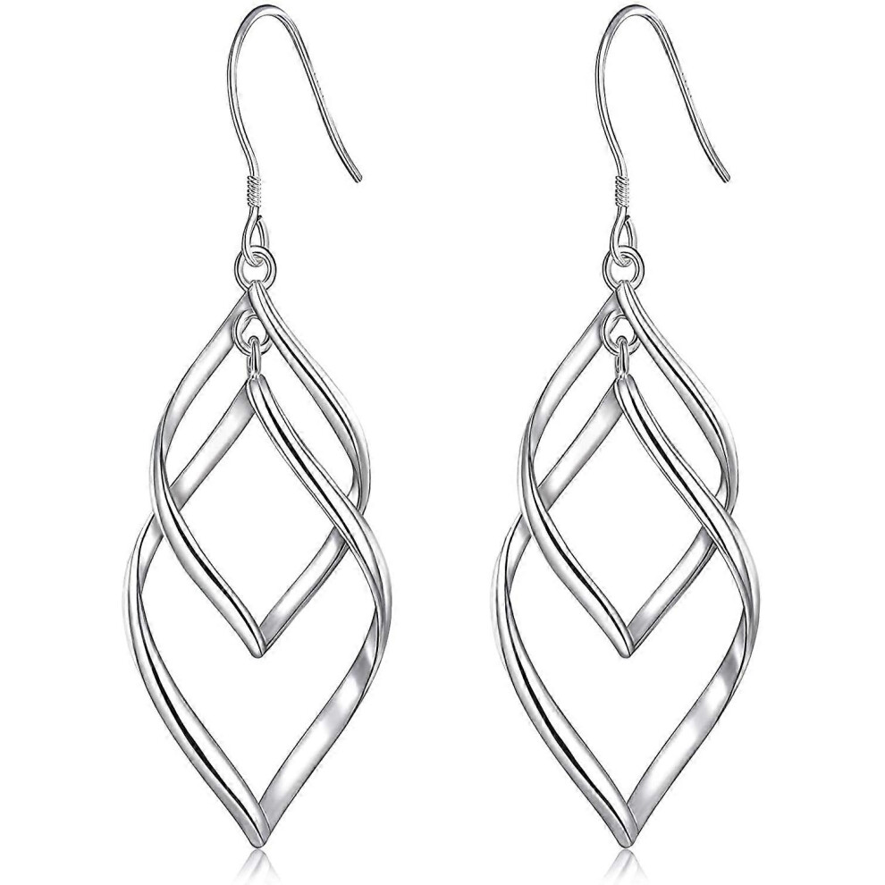 Konhill (Gloss Silver, One Size) Sterling Silver Earrings For Women, 14K Gold Plated Dangle Earrings Double Linear Drop Statement Earrings Valentines Day Gift Silver,Gold