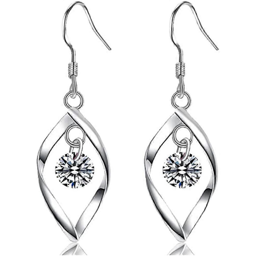 Konhill (Silver Cz Hoop, One Size) 925 Sterling Silver Dangle Earrings For Women Girls, 14K White Gold Plated Inlay Aaa Cubic Zirconia Heart Charms Dangling H