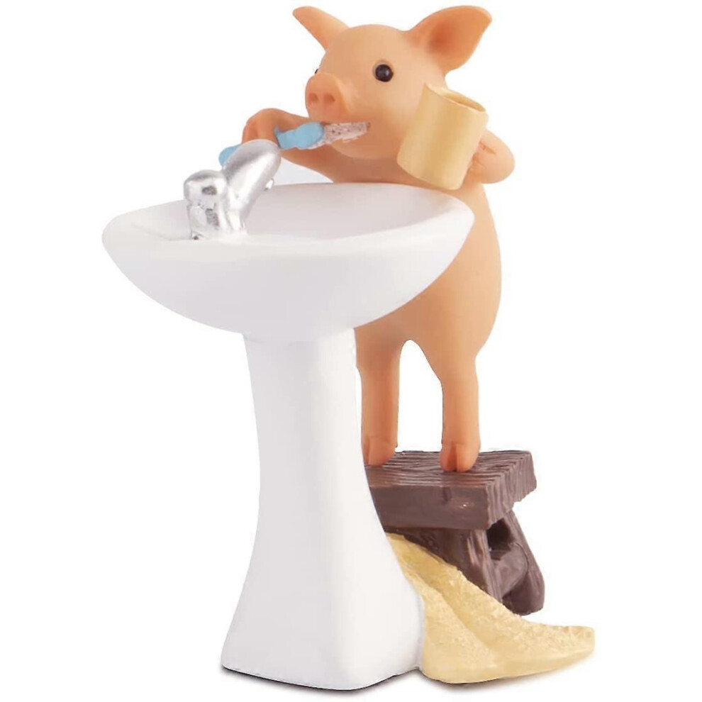 Konhill (Reading, One Size) Mini Piggy Figurine Ornament Design Accessories Desktop(Pig Is Brushing Teeth)