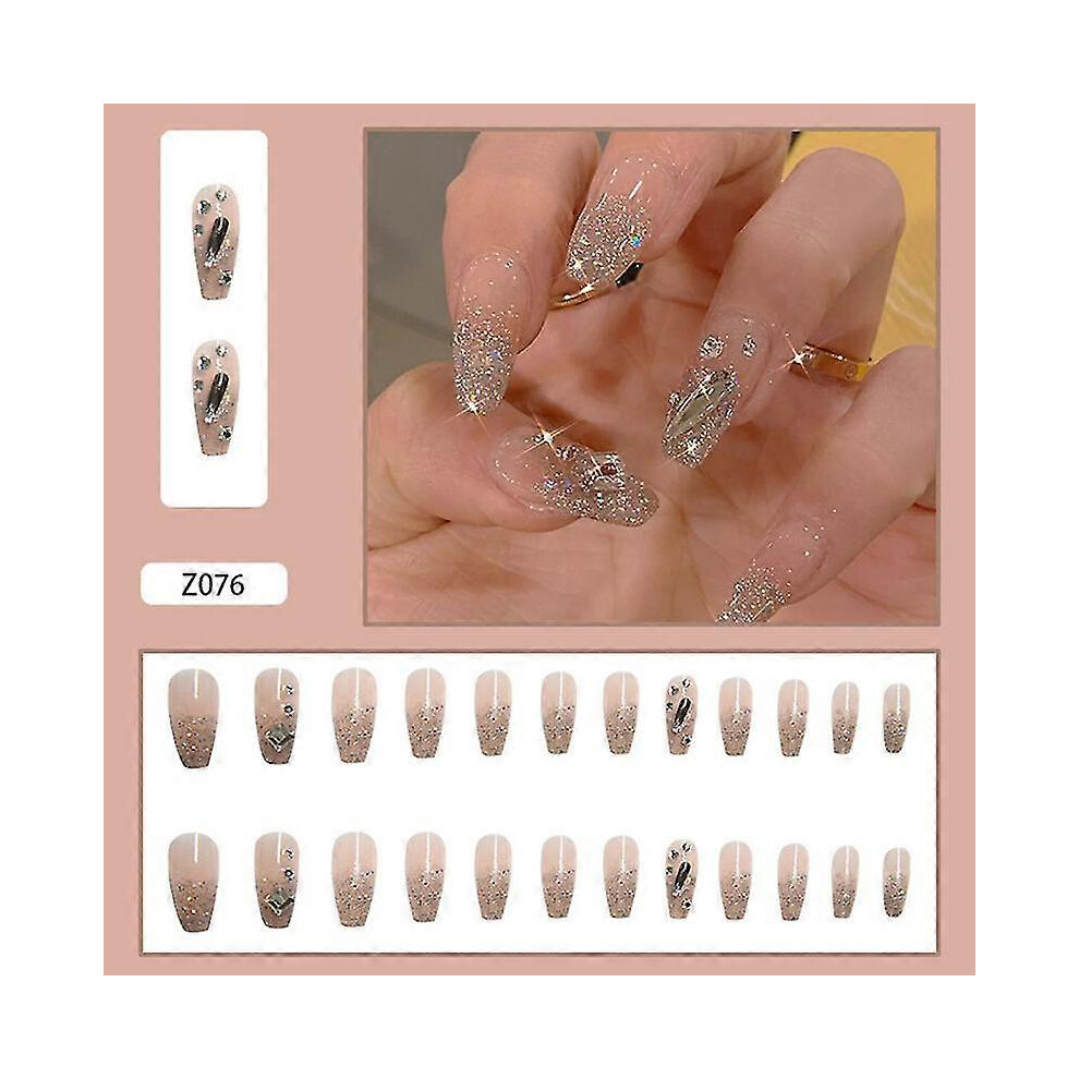 Konhill (As Show, One Size) 24Pcs Flash Wear Long Paragraph Fashion Manicure Patch False Nails Save Time Wearable Nail