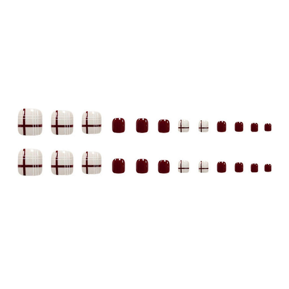 Konhill (As Show, One Size) 24Pcs Check Wear Long Paragraph Fashion Manicure Patch False Nails Save Time Wearable Burgundy