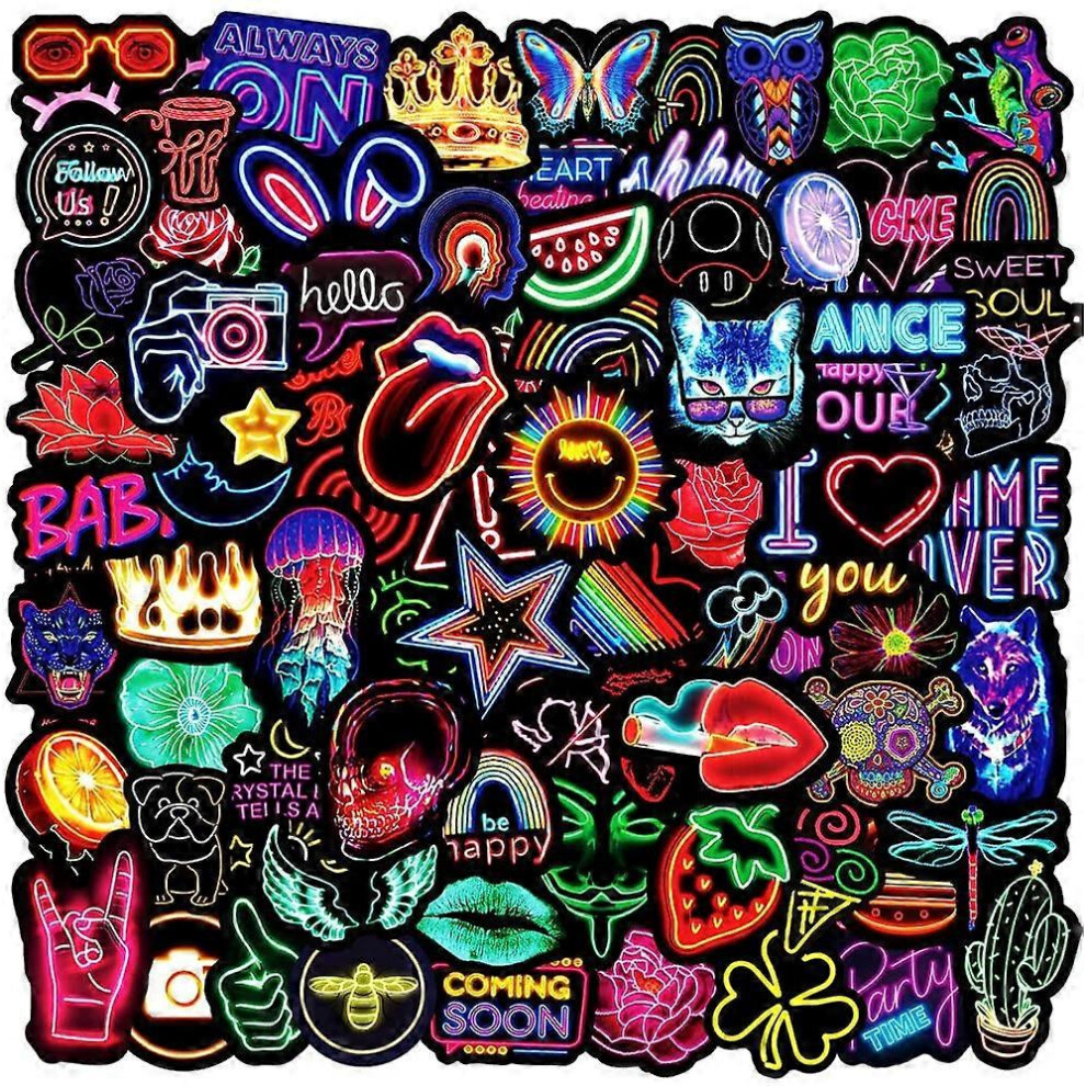 Konhill (As Show, One Size) 100Pcs Neon Stickers Decal, Waterproof Vinyl Stickers Pack For Bumper, Laptop, Skateboard, Water Bottle, Luggage, Phone, Graffiti
