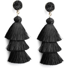 (Pink ombre, One size) Colorful Layered Tassel Earrings Bohemian Tiered Tassel Druzy Stud Dangle Drop Earrings for Women Teen Girls Birthday Christmas Friends Gift Black -