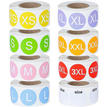 (As show, One size) 4000 Pieces Clothing Size Sticker Labels Round Color Stickers with Black Text 8 Rolls 7 Sizes and One Roll Blank Size Stickers