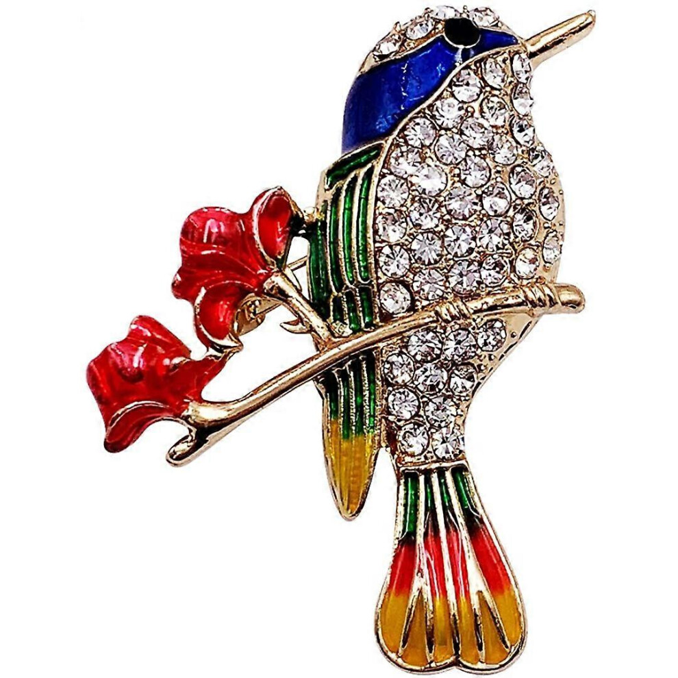 Konhill (Style 1, One Size) Elegant Bird Enamel Hummingbird Brooch Pin Tone Clear Crystal Gold