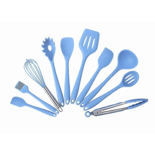 (As show, One size) 10-piece Kitchen Baking Non-stick Silicone Cookware Set (blue)