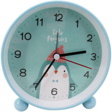 (B1 - Yellow Bear, One size) 4" Alarm Clock Round Quartz Analog Desk Clock Cartoon Animal Silent Non Ticking Night Light Battery Operated for Bedroom Blue Penguin