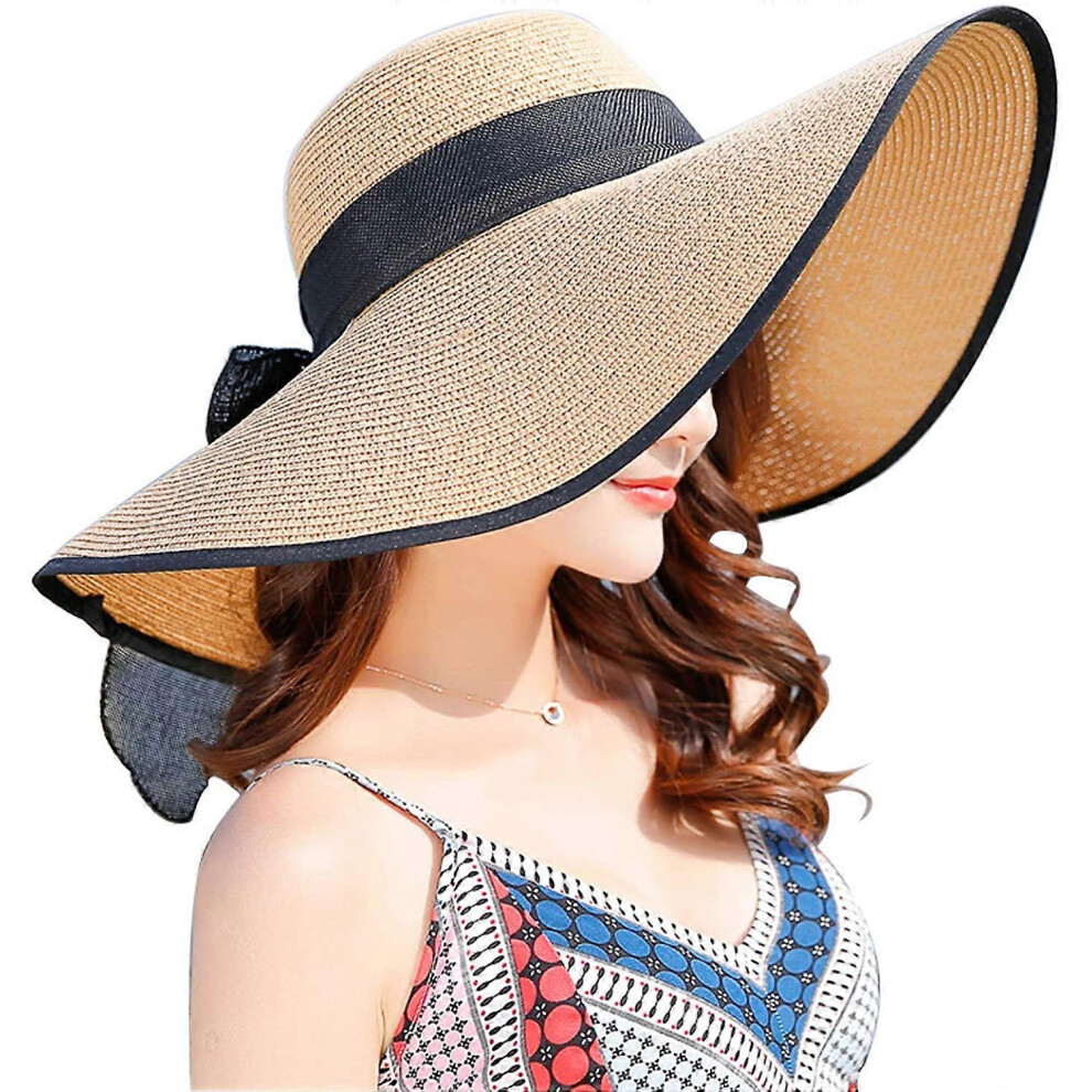 Konhill (C1-F-Blue, One Size) Women's Folable Floppy Hat,Wide Brim Sun Protection Straw Hat, Summer Uv Protection Beach Cap