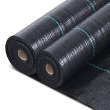 (2x50m with 100 pegs) VOUNOT 2x50m Weed Control Fabric, Heavy Duty Landscape Ground Cover Membrane, Black