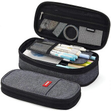 (Black, One size) Big Capacity Pencil Pen Case Office College School Large Storage High Capacity Bag Pouch Holder Box Organizer Khaki Khaki -