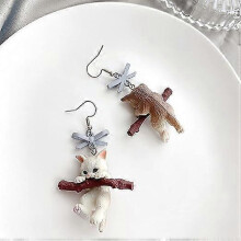 (As show, One size) Lovely White Cat Earrings 3D Resin Cat Hug a Branch Drop Dangle Earrings Cartoon Animal Jewelry Earrings for Women Girls
