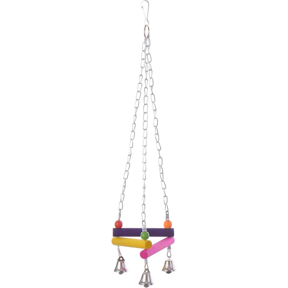 Konhill (As Show, One Size) Parrot Bird Swing Cage Budgie Hanging Toy Natural Wood Bell Parakeets Cockatiels, Conures, Macaws, Parrots, Love Birds, Finches(A)