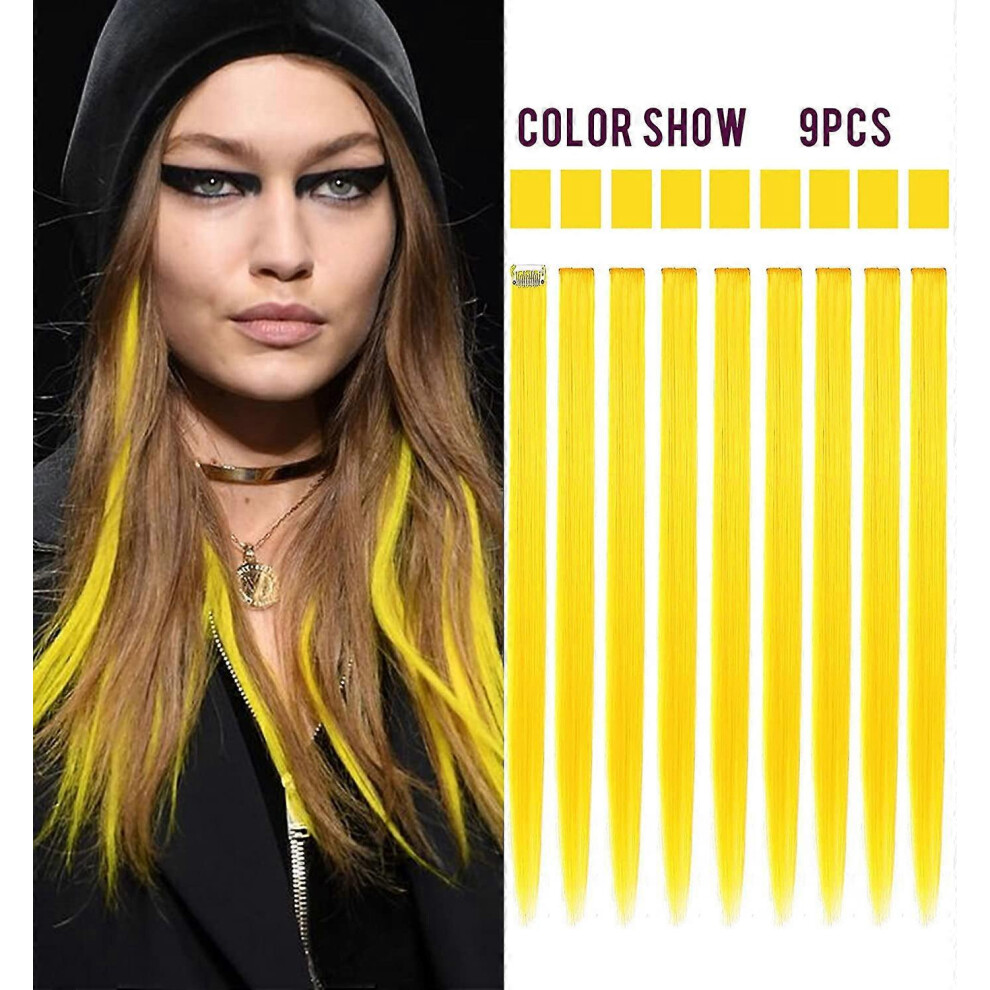 Konhill (As Show, One Size) 9Pcs Princess Party Highlight Hairpieces Colored Hair Extensions Clip In/On For Girls And Women Wig Pieces Hair Acce Yellow