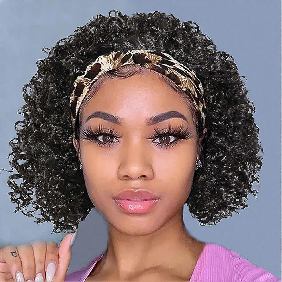 Konhill (As Show, One Size) Headband Wig Synthetic Wig Natural Looking Headband Attached Glueless Wigs For Women Glueless Heat Resistant Synthetic Wigs For Bl Black