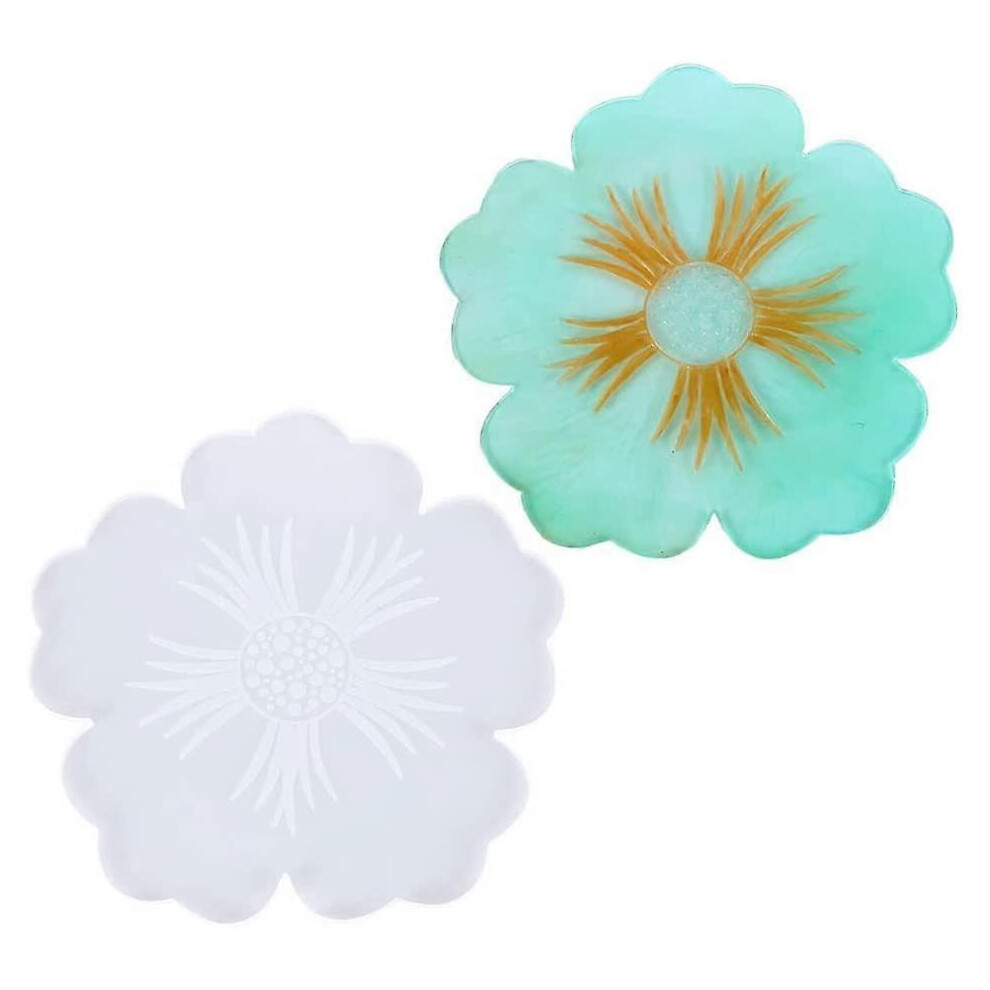 Konhill (As Show, One Size) Resin Coaster Mold Silicone Coaster Molds Flower Shape Soft Resin Casting Mold Set For Diy Craft Cup Mats, Serving Plate, Table Wi