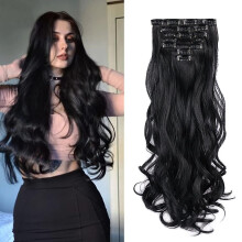 (As show, One size) Clip In Hair Extensions 22 Inche Hairpieces 7 Pieces/set Clip On Hair Extension Heat Resistant Synthetic Fiber For Women Daily Use Hair Make Clip Hair
