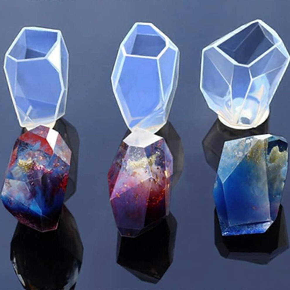 Konhill (As Show, One Size) Gem Stone Crystal Mold Silicone Candle Molds 3 Shapes Large Size Resin Stone Mold For Jewelry Making, Aromatherapy Candle Making A