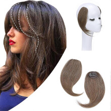 (As show, One size) Clip On Bangs Side Bangs Hair Extensions Human Hair Swoop Air Fringe Swept Bangs Wispy Thin Hair Bang Hairpieces Natural Front Clip In Bangs For Women