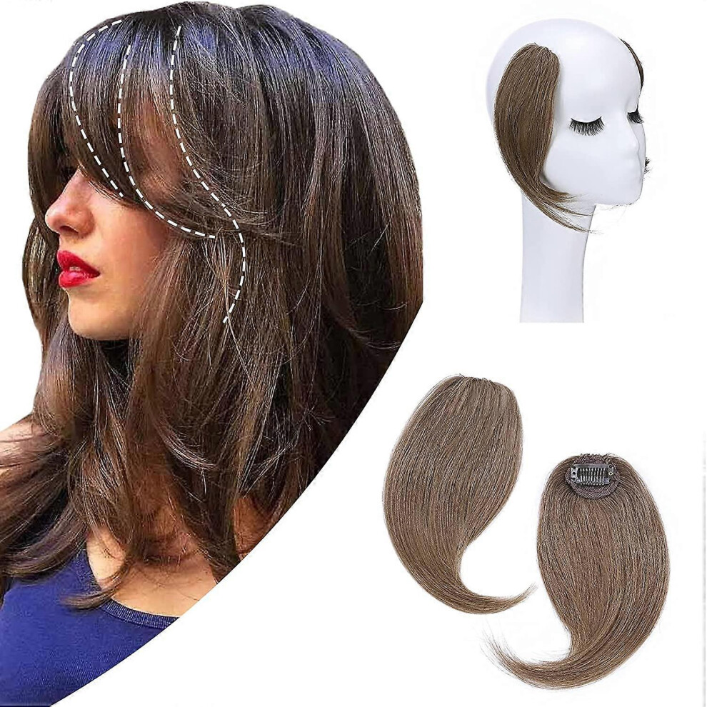Konhill (As Show, One Size) Clip On Bangs Side Bangs Hair Extensions Human Hair Swoop Air Fringe Swept Bangs Wispy Thin Hair Bang Hairpieces Natural Front Cli