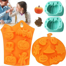 (As show, One size) 3 Pieces 3D Pumpkin Silicone MoldHalloween Witch Bat Ghost Shape Silicone Baking Molds Kitchen DIY Baking Tools for Halloween Candy Chocolate Baking C