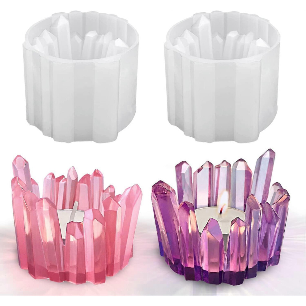 Konhill (As Show, One Size) 2 Pack Crystal Cluster Tea Light Candle Holder Mold, Candle Holder Silicone Mold For Resin, Silicone Mold For Candle Holder Jewelr
