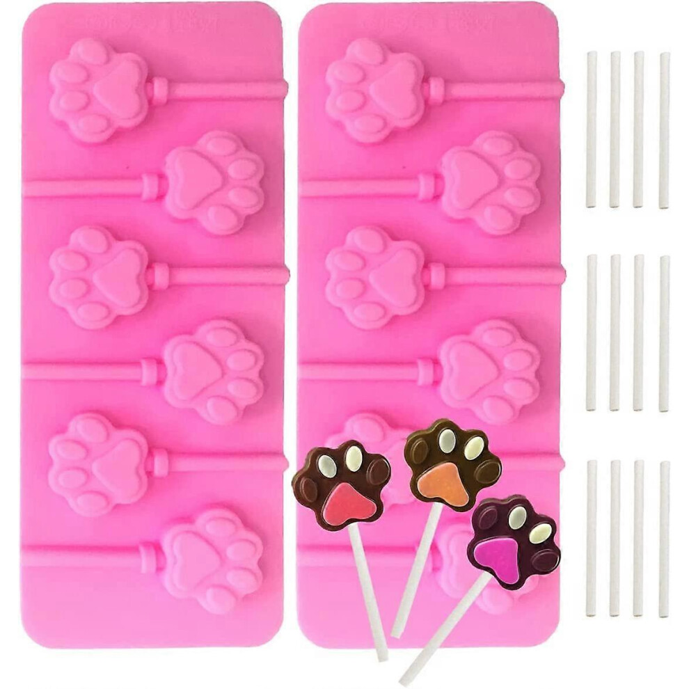 Konhill Pink (As Show, One Size) Set Of 2 Paw Lollipop Molds, 6-Cavity, Silicone Paw Molds Chocolate Hard Candy Jelly Fondant Mould With 12Pcs Sucker Sticks