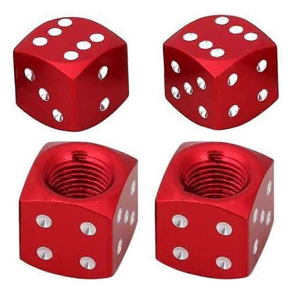 (As Show, One Size) Valve Caps 4Pcs Dice Dust Valve Caps Metal Tire Valve Dust Caps Wheel Dustproof Cap(Red) Red 5093442610383