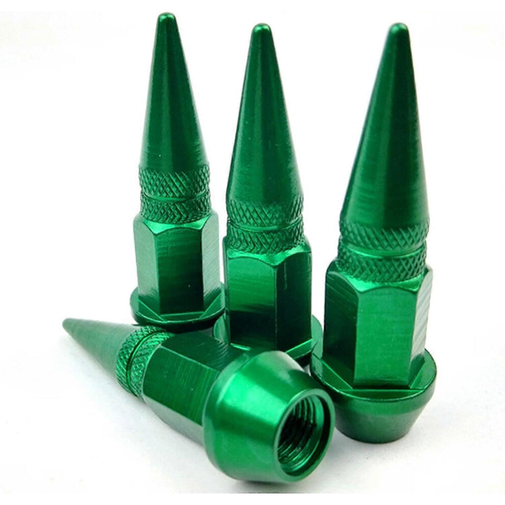 (As Show, One Size) 4Pcs Spike Wheel Tire Valve Stem Caps, 45Mm Aluminum Alloy Spiked Tire Covers(Green) Green 5093442615524