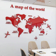 (As show, One size) 3D Wall Stickers - DIY World Map Wall Decal Sticker Murals Map Wall Dcor for Nursery Living Room Bedroom TV Background Home Decorations(Red,S:80x40 cm