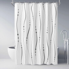 (As show, One size) Extra Long Shower Curtains for Bathroom 84 Inches Long, Waterproof Fabric Shower Curtain with 12 Hooks, Elegant Grey and White Striped Shower Curtain