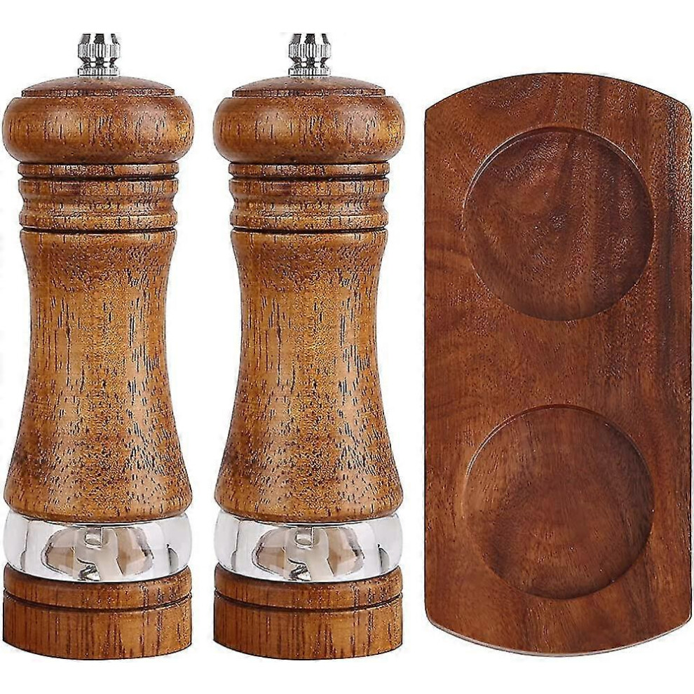 Konhill (As Show, One Size) Salt And Pepper Mill Sets Wooden With Rest 2Pcs 6.5"X2" Manual Salt And Pepper