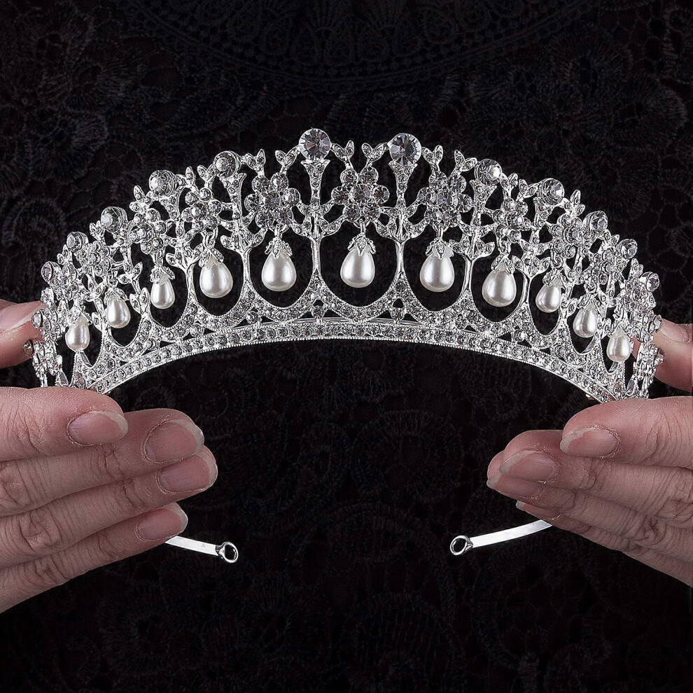 Konhill (As Show, One Size) Crystal Rhinestone Queen Bride Tiara Crown For Women Girls Headdress Vintage Bridal Birthday Prom Wedding Tiaras And Crowns Hair J