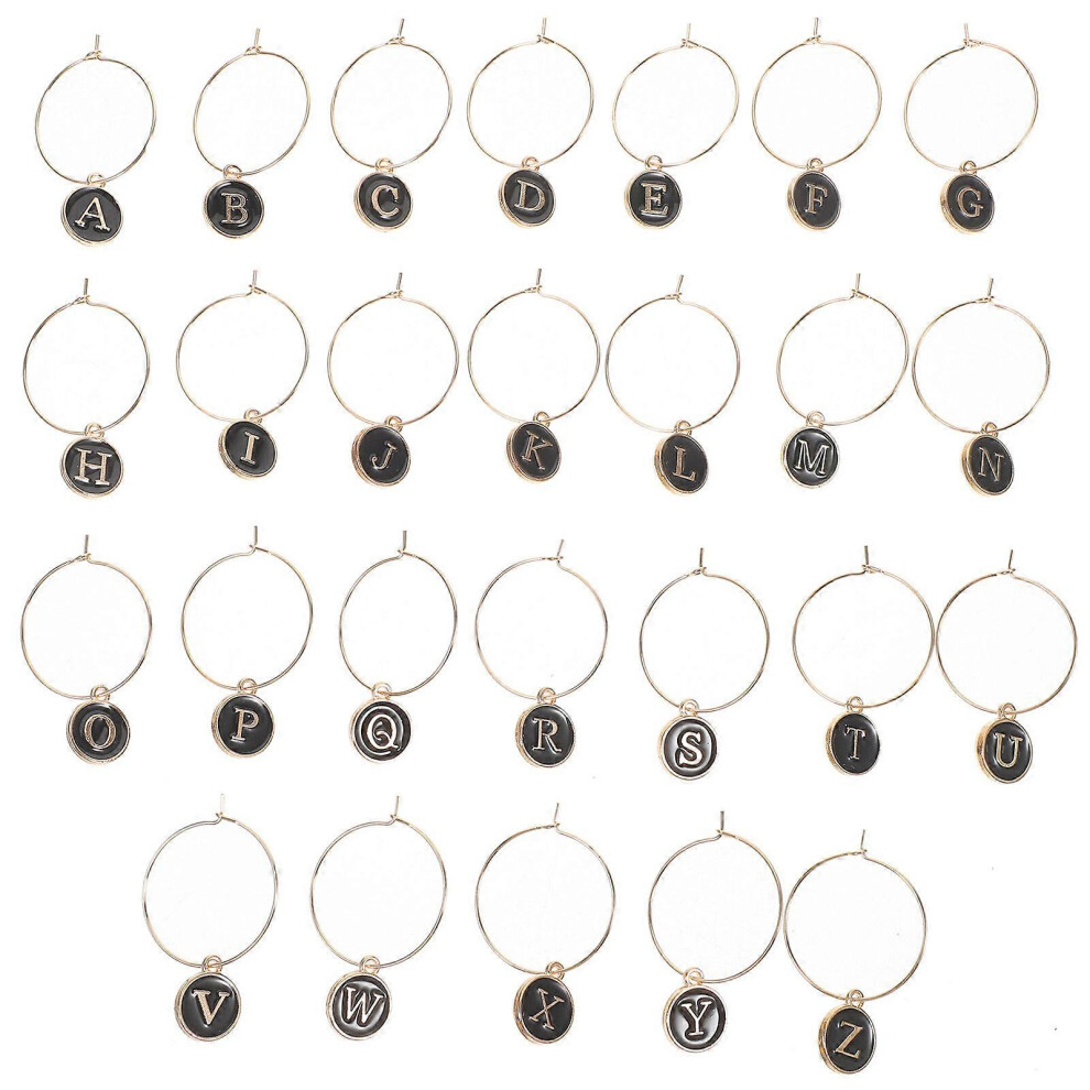 Kricely (As Show, One Size) 26Pcs Party Wine Glass Makers Decorative Alphabet Wine Charms Drink Glass Alloy Marker Signs
