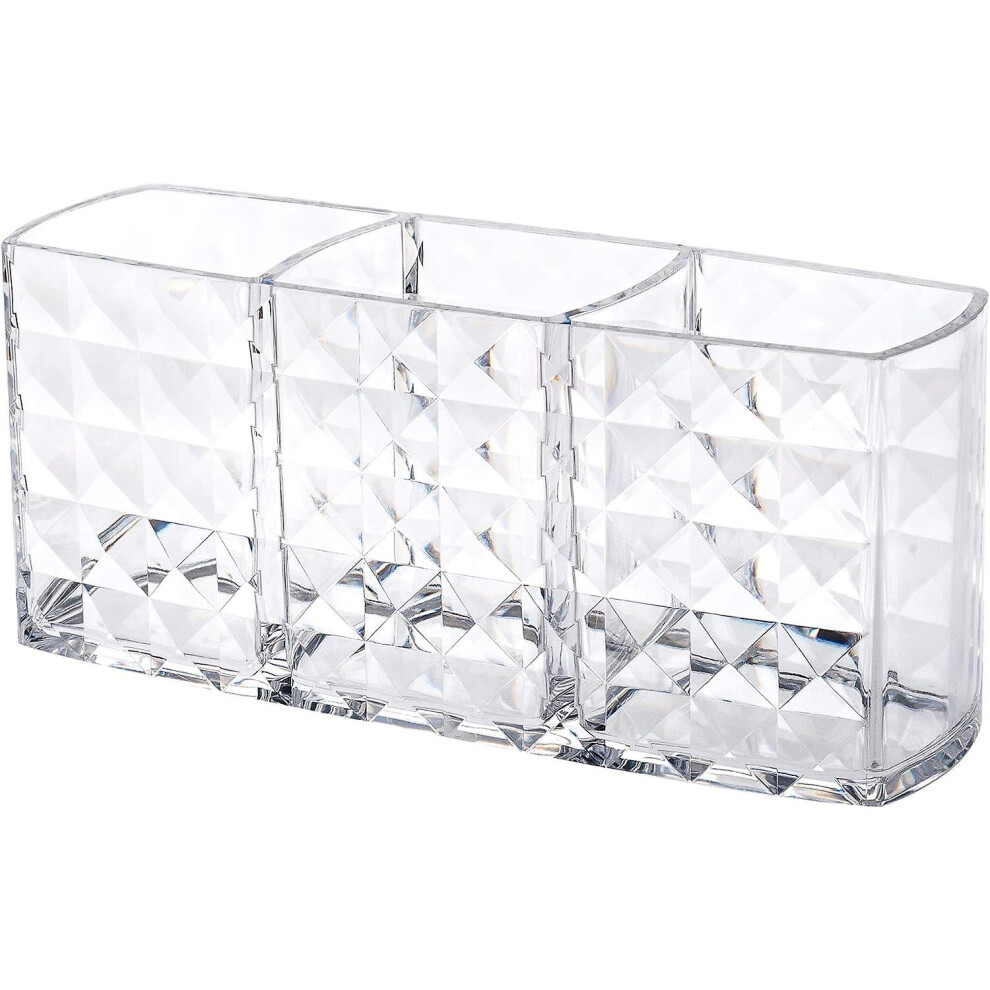 (As show, One size) Makeup Brush Holders With 3 Compartment,acrylic Clear Small Sparkle Eyebrow Pencil Organizer For Vanity-image-OPC-PG867CR-NEW