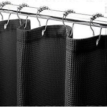 (As show, One size) Waffle Shower Curtain 180 x 210cm, Heavy Duty Fabric Shower Curtains with Waffle Weave Hotel Quality Bathroom Shower Curtains (Black)