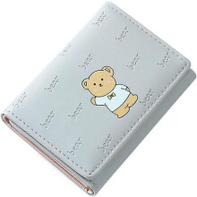 (As show, One size) Tool Bag Girls Cute Bear Print Wallet Small Trifold Wallet Pocket Cash Card Holder ID Window Purse For Women