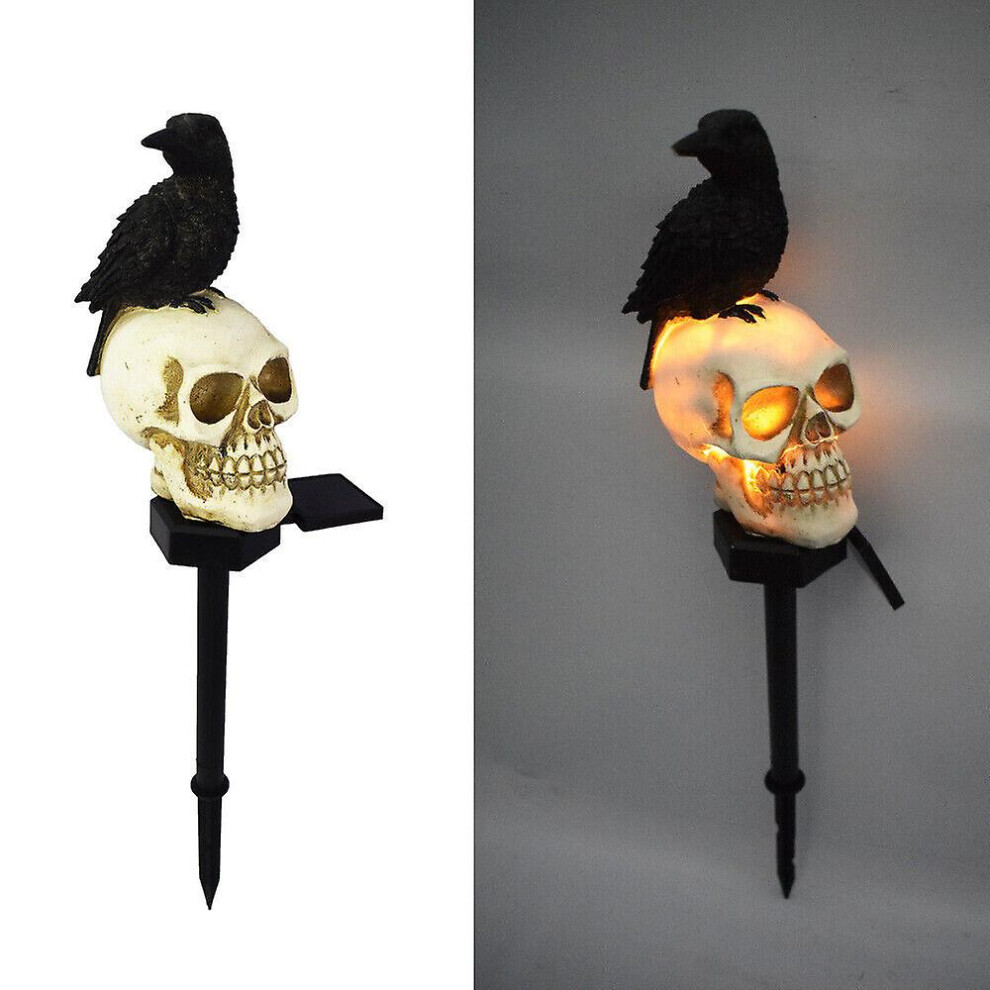 (Crow #2) Solar Halloween Pumpkin LED Lights Outdoor Garden Stake Landscape Ground Lamps