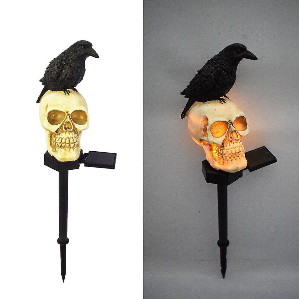 (Crow #1) Solar Halloween Pumpkin LED Lights Outdoor Garden Stake Landscape Ground Lamps