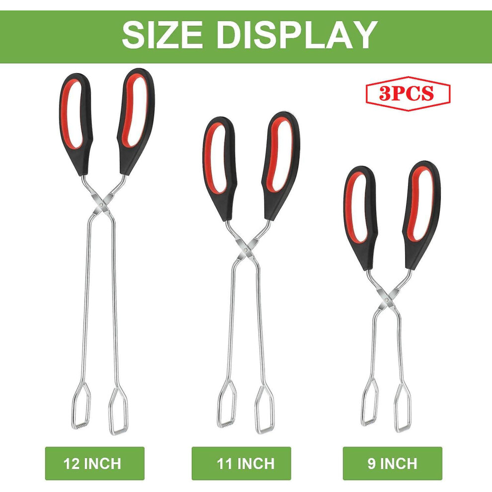 3 Pack Stainless Steel Cooking Tongs, Kitchen Scissor Utensil Food BBQ, Grilling