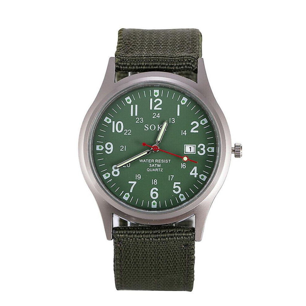 (Green) Men Military Army Mens Date Canvas Strap Analog Quartz Sport Wrist Watch Gifts Green