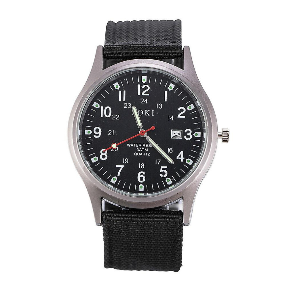 (Black) Men Military Army Mens Date Canvas Strap Analog Quartz Sport Wrist Watch Gifts Black
