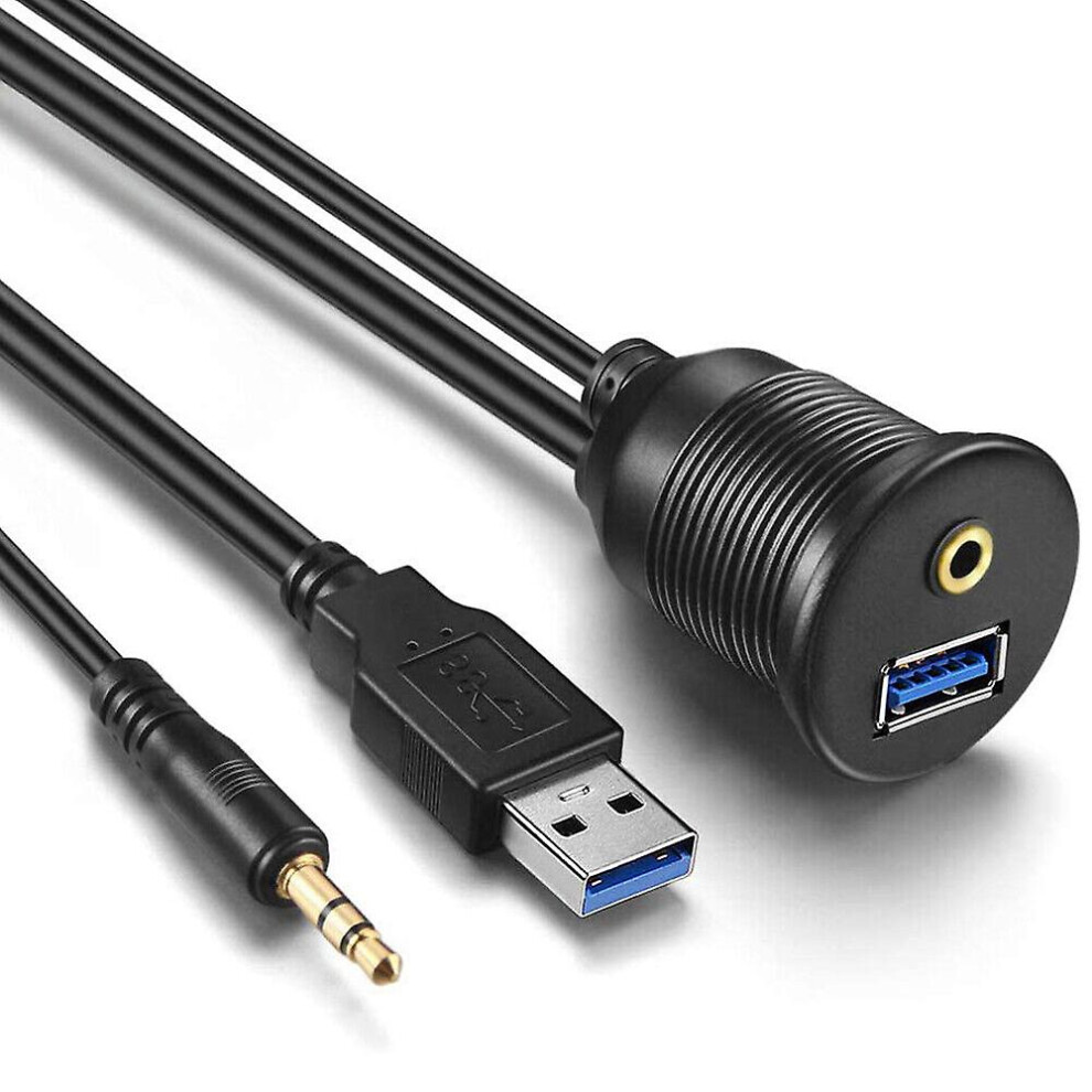 (1M / 3Ft) Dual Usb 3.0 & 3.5Mm Car Boat Truck Dash Panel Flush Mount Cable Aux Extension 5014561062471