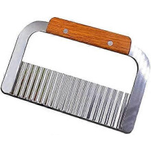 (As show, One size) Wood handle Serrator Stainless steel crinkle blade Crinkle Cutting Tool French Fry Slicer Vegetable Salad Chopping Knife