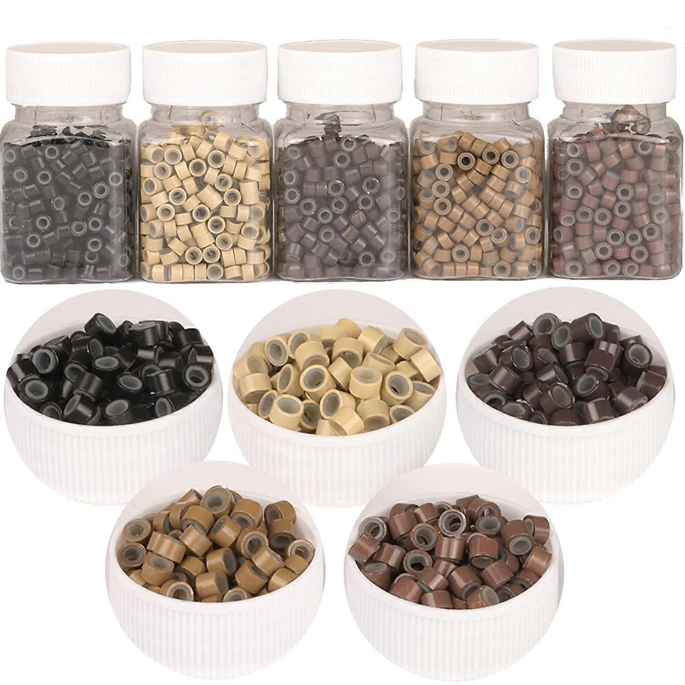 Konhill (As Show, One Size) 2500Pcs Hair Extentions Micro Rings Links Beads, 5Mm Silicone Lined Beads For Human Hair Extensions Tool-Multi-Colored