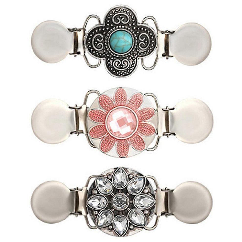 Kricely (As Show, One Size) 3Pcs Anti-Emptied Lapel Pin Delicate Safety Pin Sweater Tighten Clamp Brooches