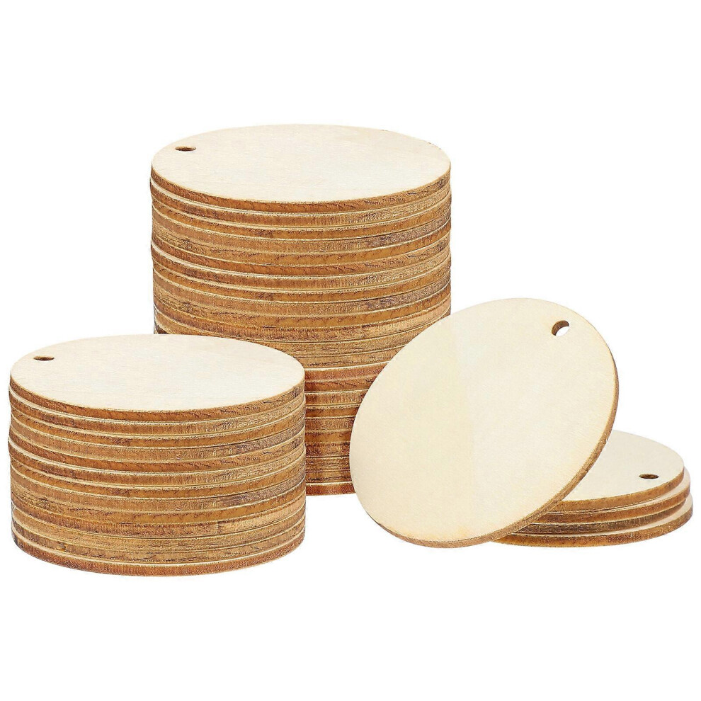Kricely (As Show, One Size) 50Pcs Round-Shaped Wood Chips Diy Wooden Ornaments Round Wood Slices Wooden Tags For Diy Handicrafts