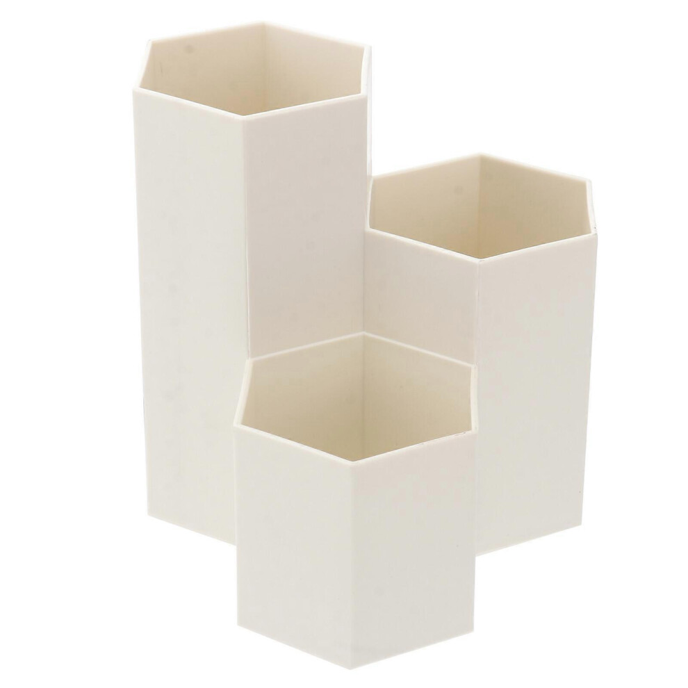 Kricely (As Show, One Size) Creative Hexagonal Pen Holder Container Organizer Plastic Desktop Storage Box Student Office Supplies (-Coloured) Cream