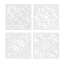 (As show, One size) 4Pcs Spray Templates Retro Totem Reusable Stencils Set Cut Painting Stencil Floor Wall Tile Fabric Wood Stencils Elegant Flower Spray Template Mold Ca