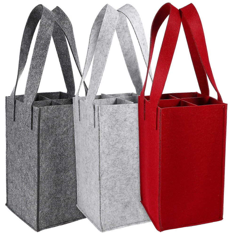 Kricely (As Show, One Size) 3 Pcs Bottle Wine Carrier Tote Bags Wine Bottle Gift Bags Felt Wine Carrier Reusable Grocery Bags For Travel Camping Picnic