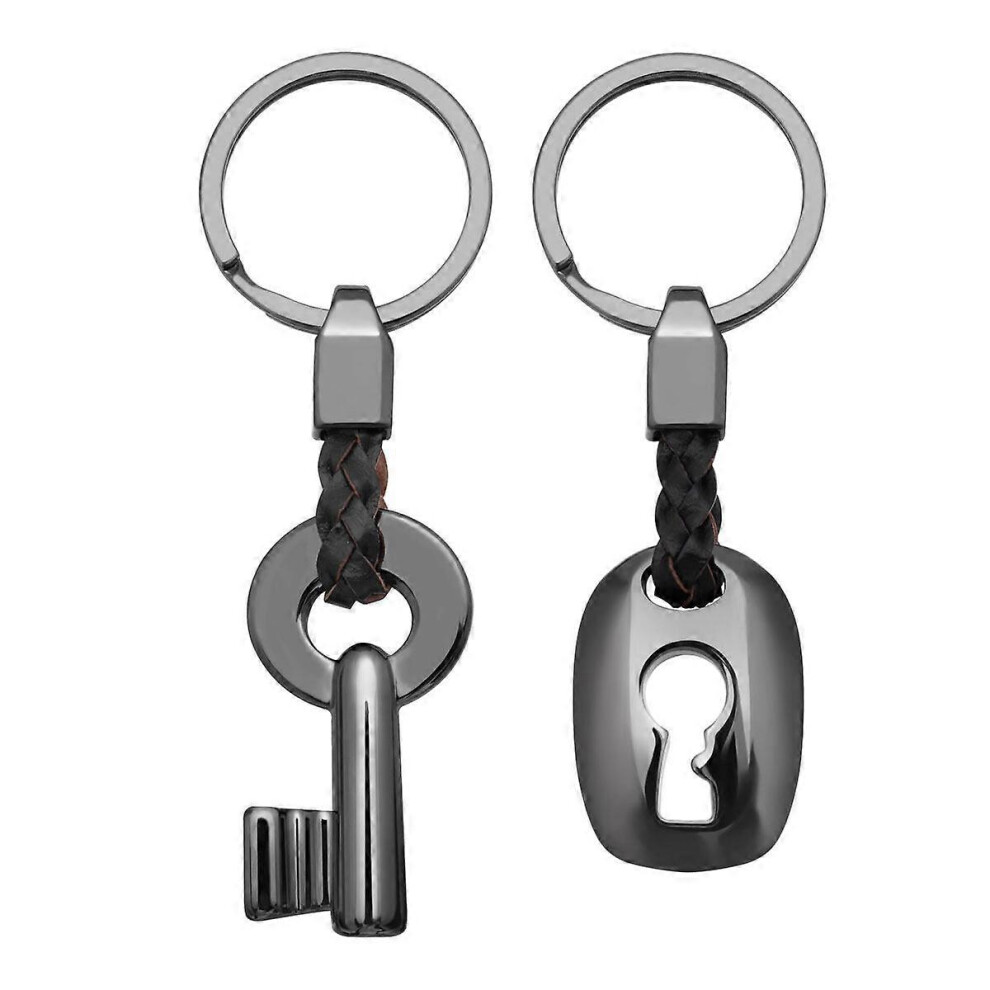 Kricely (As Show, One Size) Winomo 2 Pcs Creative Fashion Leather Couple Keychain Key Chain Ring Keyring Key Lock Gift (Gun ) Black